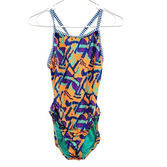 Dolphin Uglies V-2 Back One Piece Swimsuit Women Small Orange Teal Purple - Picture 1 of 10